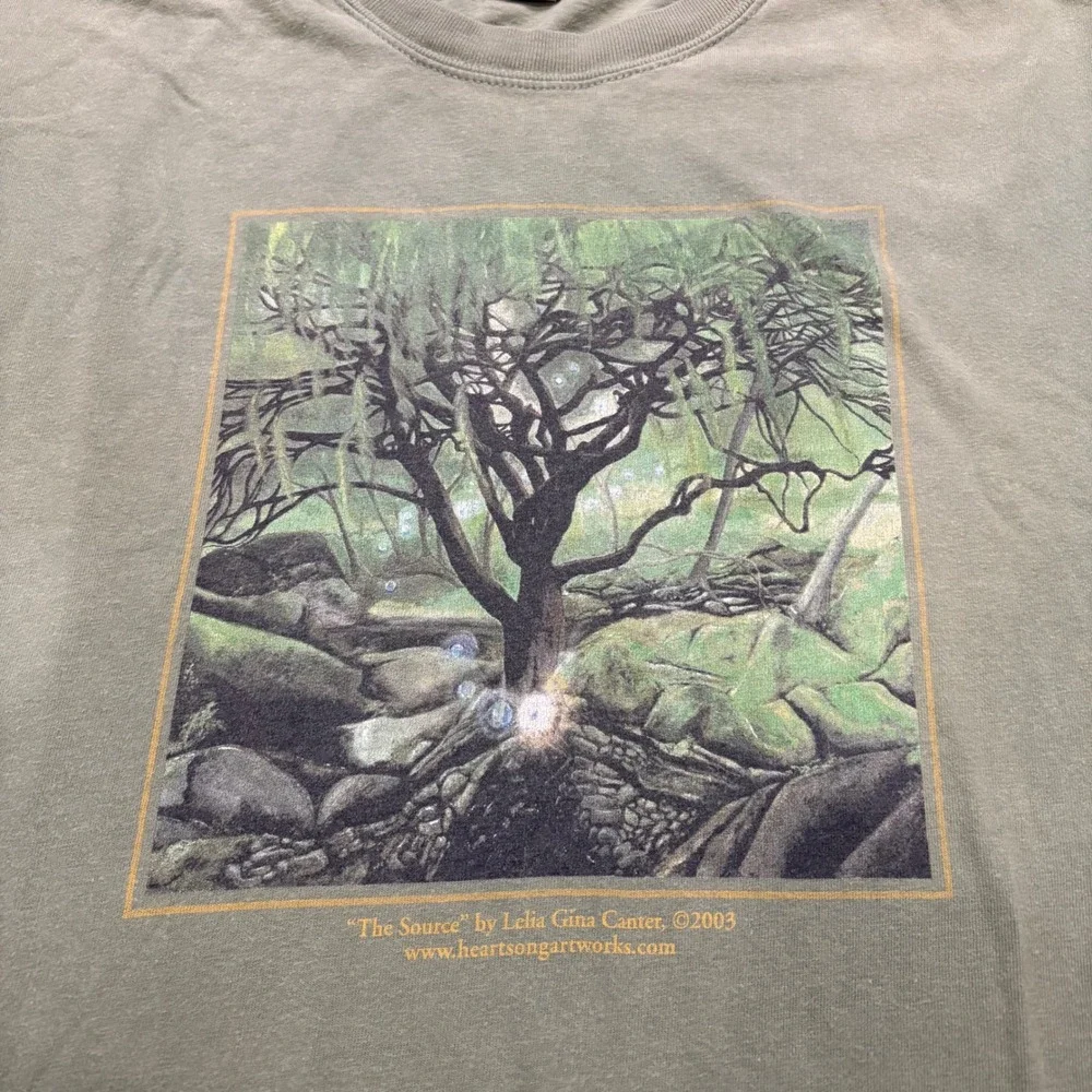 Vintage Y2K T-shirt Mens XL Green Lelia Gina Canter The Source Art Graphic Tee